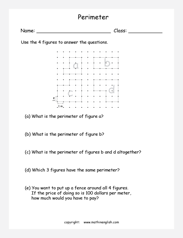 area and perimeter basics math worksheets for primary math class 