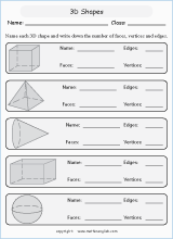 3d shapes and nets geometry math worksheets for primary math class 