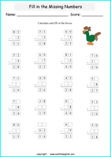 printable math missing numbers subtraction worksheets for kids in primary and elementary math class 