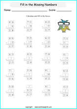 printable math missing numbers subtraction worksheets for kids in primary and elementary math class 