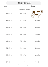 printable math division of 2 digits worksheets for kids in primary and elementary math class 