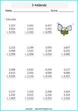 printable math addition large numbers worksheets