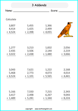 printable math addition large numbers worksheets