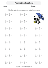 printable math addition like fractions worksheets