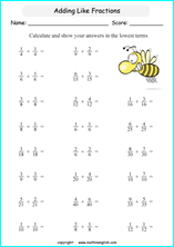 printable math addition like fractions worksheets