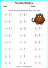 printable math like fraction subtraction worksheets for kids in primary and elementary math class 