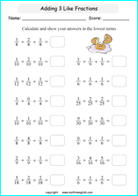 printable math like fraction subtraction worksheets for kids in primary and elementary math class 