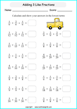 printable math like fraction subtraction worksheets for kids in primary and elementary math class 