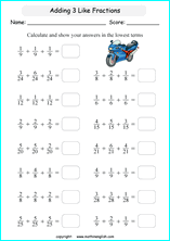 printable math like fraction subtraction worksheets for kids in primary and elementary math class 