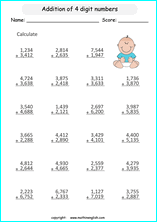 printable math addition large numbers worksheets