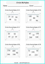 listing multilpes and factors worksheets for grade 1 to 6 