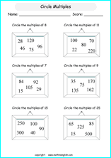 listing multilpes and factors worksheets for grade 1 to 6 