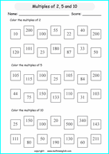 listing multilpes and factors worksheets for grade 1 to 6 