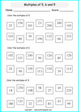 listing multilpes and factors worksheets for grade 1 to 6 