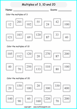 listing multilpes and factors worksheets for grade 1 to 6 