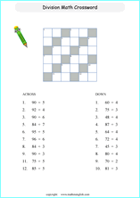 printable division crossword worksheets for kids in primary and elementary math class 