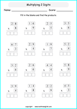 printable math multiplication 2 digits by 1 digit worksheets for kids in primary and elementary math class 