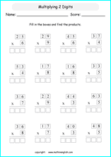 printable math multiplication 2 digits by 1 digit worksheets for kids in primary and elementary math class 