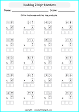 printable math multiplication 2 digits by 1 digit worksheets for kids in primary and elementary math class 