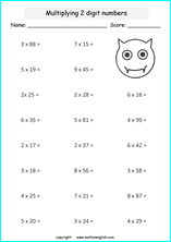 printable math multiplication 2 digits by 1 digit worksheets for kids in primary and elementary math class 