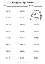 printable math multiplication 2 digits by 1 digit worksheets for kids in primary and elementary math class 