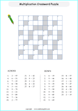 printable math multiplication crossword puzzle worksheets for kids in primary and elementary math class 