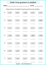 printable math comparing and ordering up to 10,000 worksheets for kids in primary and elementary math class 