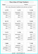 printable math place value of 4 digit number worksheets for kids in primary and elementary math class 