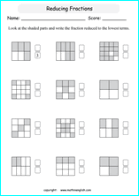 printable reducing and simplifying fractions worksheets for kids in primary and elementary math class 