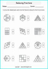 printable reducing and simplifying fractions worksheets for kids in primary and elementary math class 