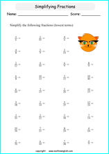 printable reducing and simplifying fractions worksheets for kids in primary and elementary math class 