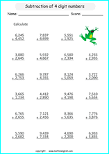 printable math 4 and 5 digit subtraction worksheets for kids in primary and elementary math class 