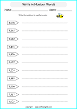 printable math writing and spelling large numbers worksheets