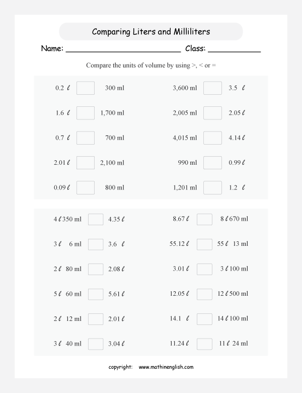 conversion of metric units of volume and capacity worksheets for primary math  