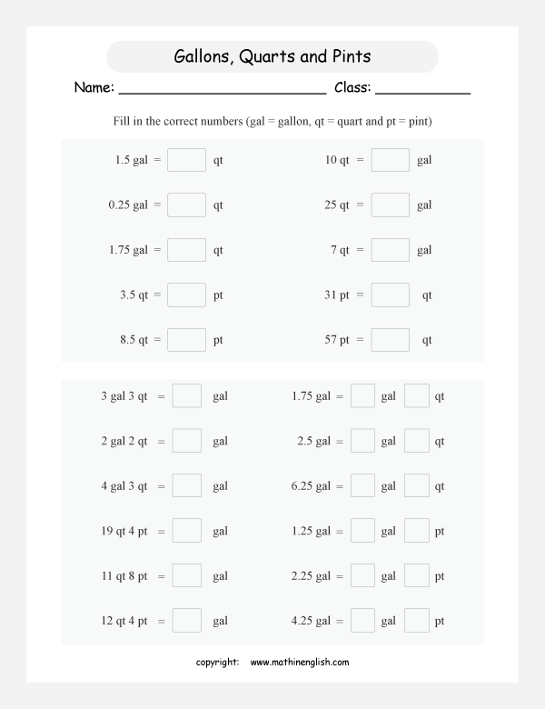 converting units of volume worksheet