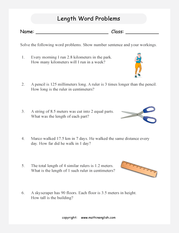 length and height word problem worksheets for primary math  