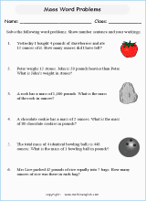 mass and weight word problem worksheets for primary math  