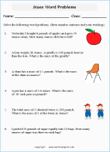 mass and weight word problem worksheets for primary math  