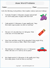 mass and weight word problem worksheets for primary math  