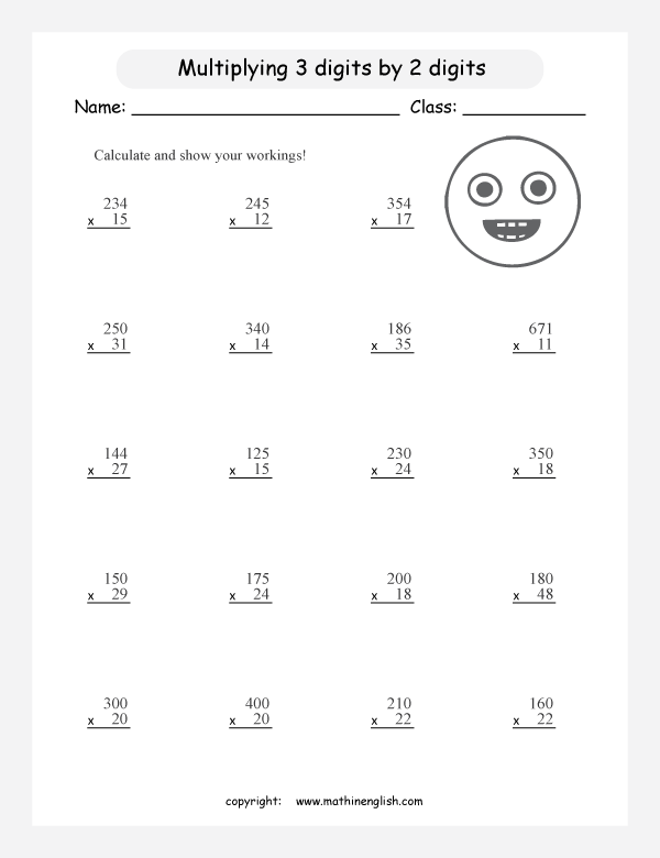 printable math multiplication of 3 digits worksheets for kids in primary and elementary math class 