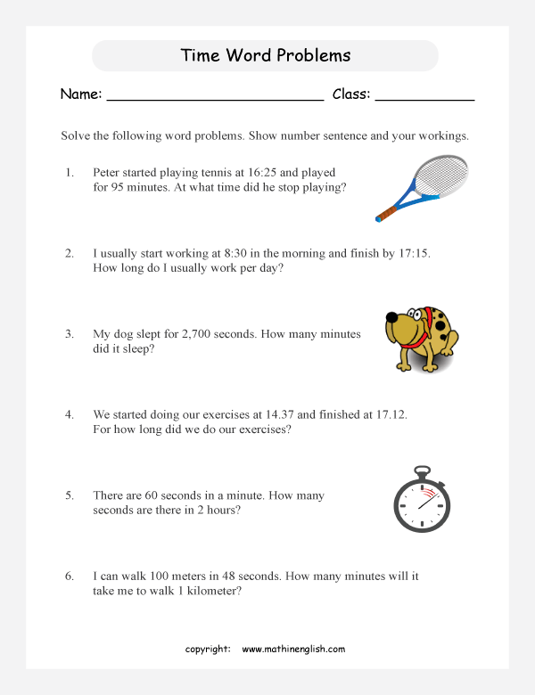 time word problems for primary math