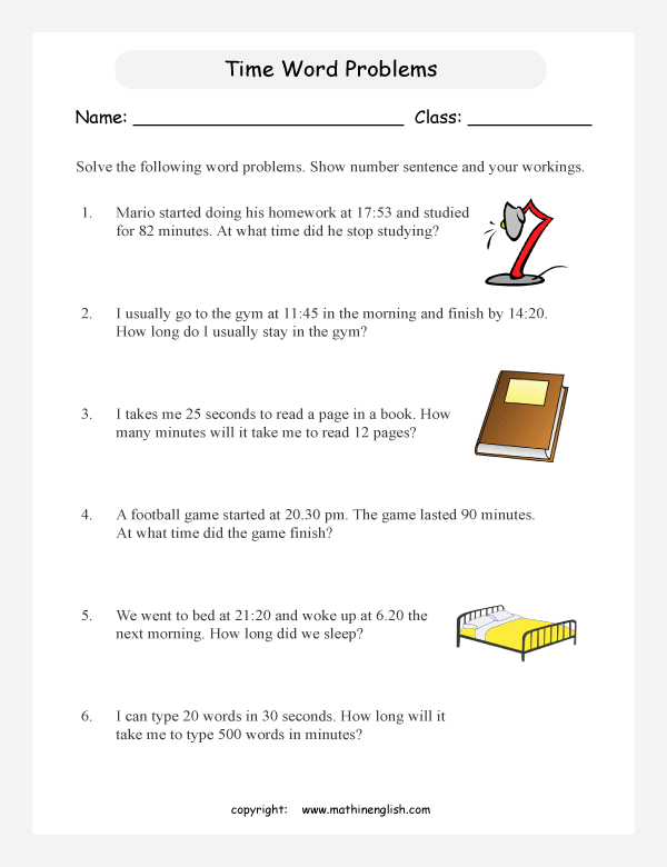 time word problems for primary math