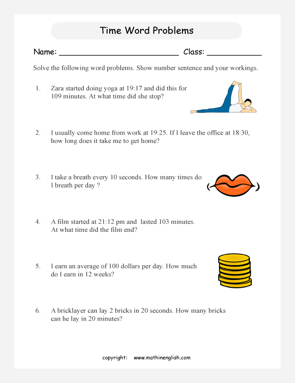 time word problems for primary math