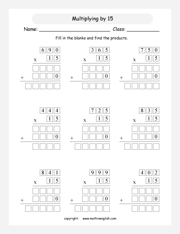 printable math multiplication of 3 digits worksheets for kids in primary and elementary math class 