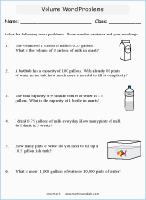 volume and capacity word problems worksheets for primary math