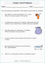 volume and capacity word problems worksheets for primary math