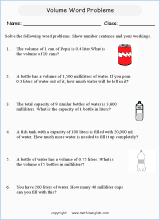 volume and capacity word problems worksheets for primary math