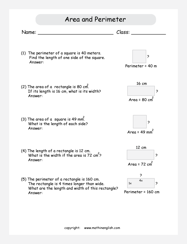 finding area and perimeter worksheets