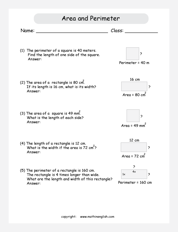 beginner perimeter and area worksheets