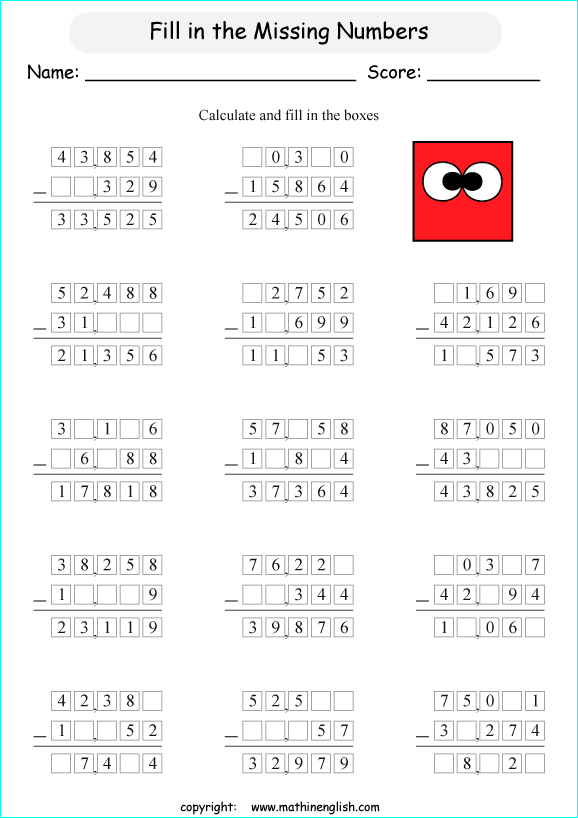 printable math 4 and 5 digit subtraction worksheets for kids in primary and elementary math class 